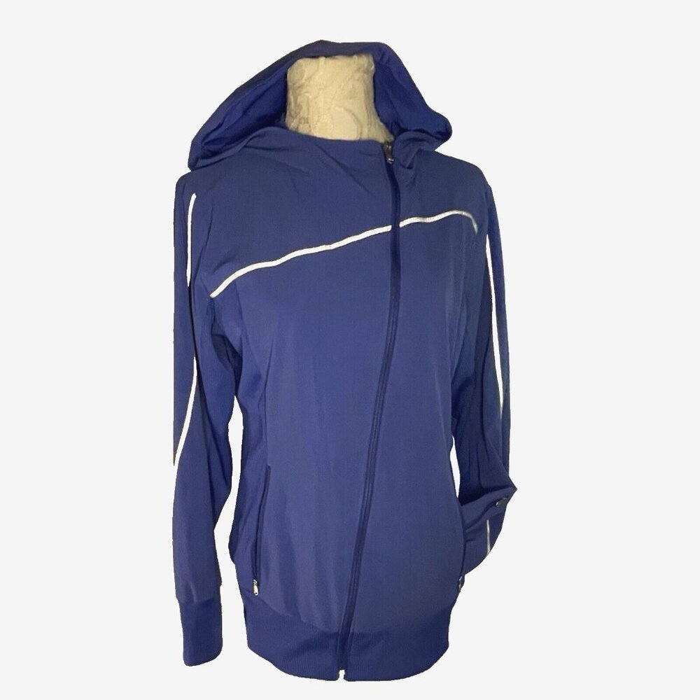 Spyder W sz 14/16 Bright Blue Lined Asymmetric Hooded Jacket Windbreaker FullZip